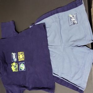 Vintage Peek-A-Babe 2 Piece Navy Blue Beach Theme Shorts Set